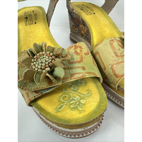 L’Artiste Spring Step 3D Floral Geo Wedge Size 40 Green Orange Yellow - Picture 3 of 16